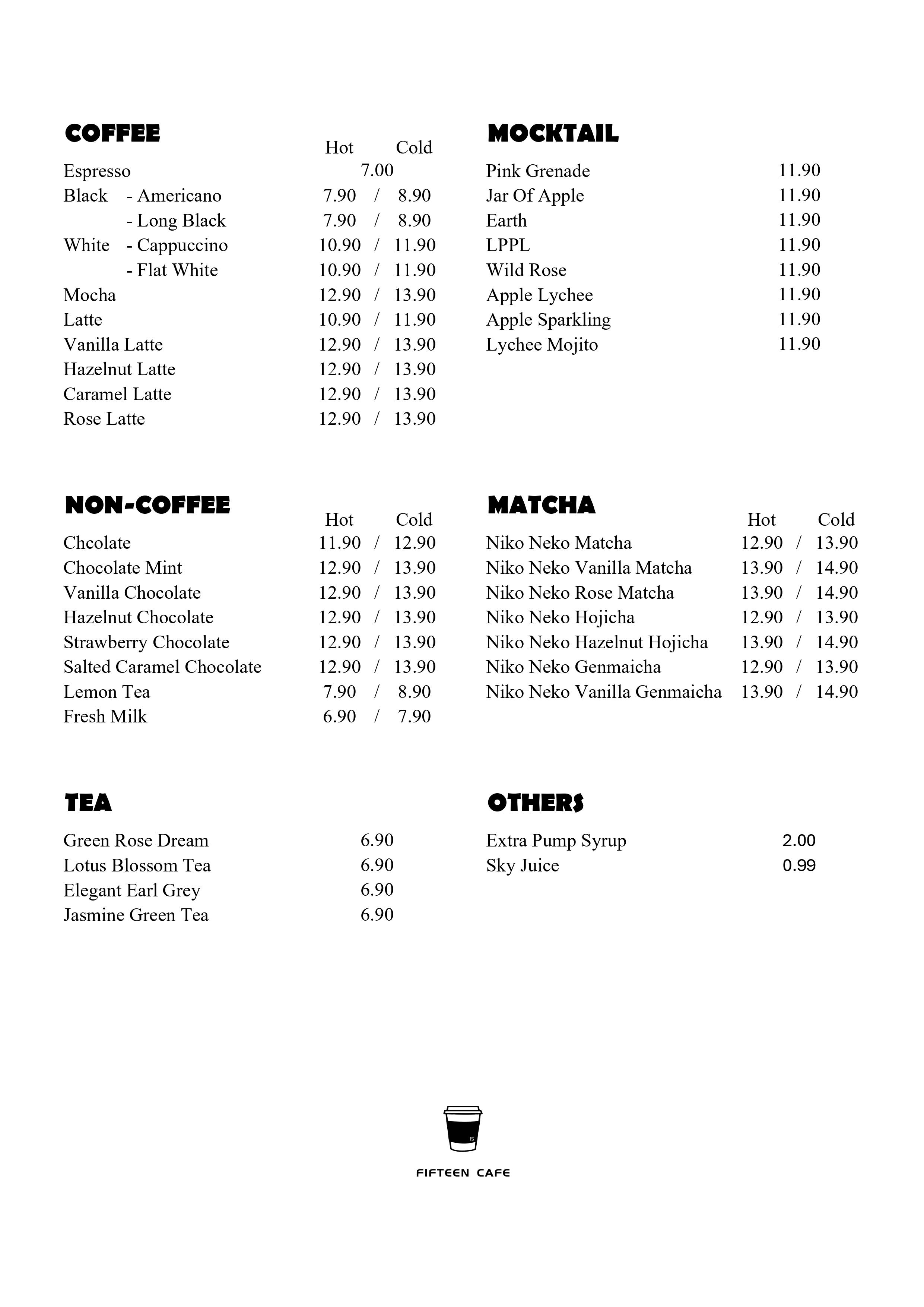 Fifteen Cafe — Menu, Bukit Mertajam, Pulau Pinang