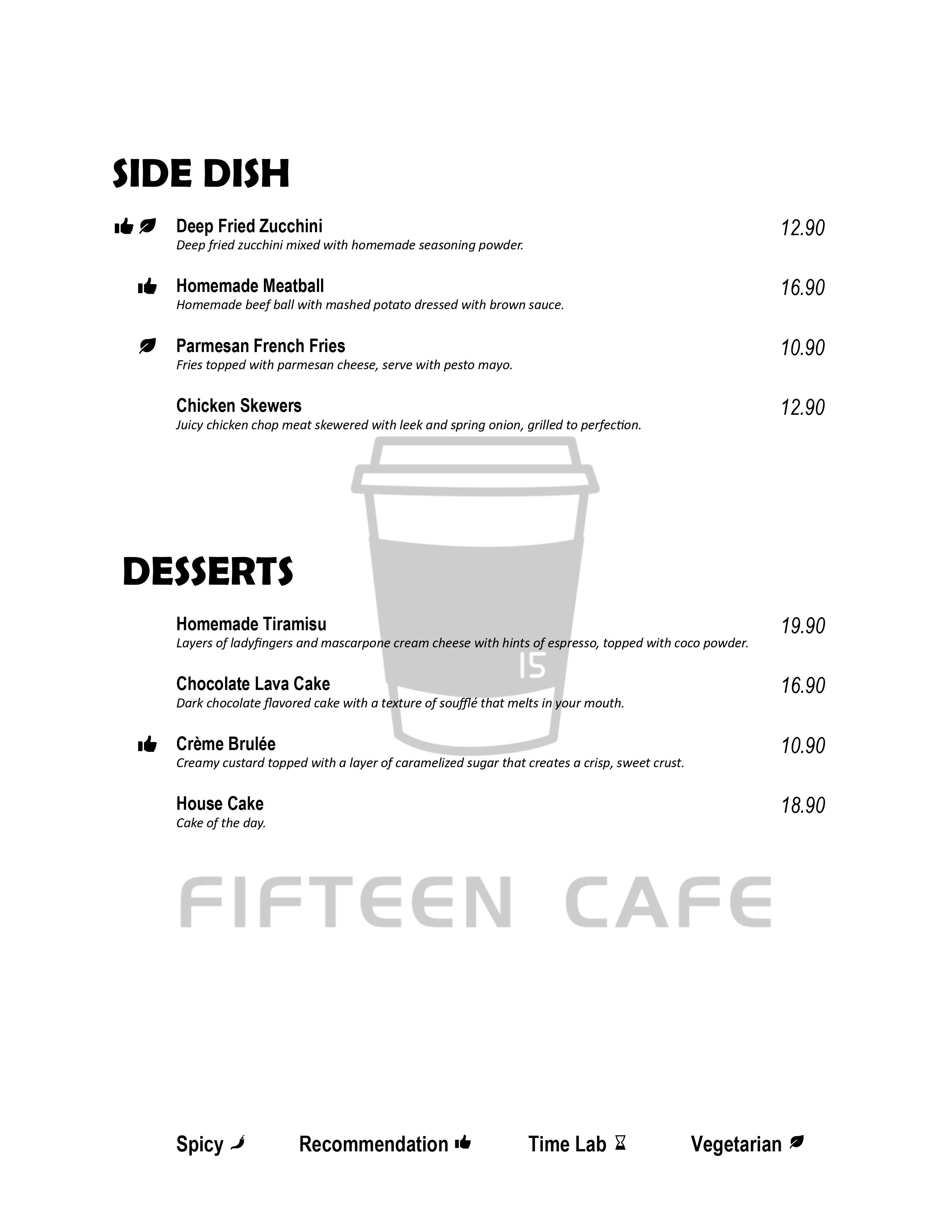 Fifteen Cafe — Menu, Bukit Mertajam, Pulau Pinang