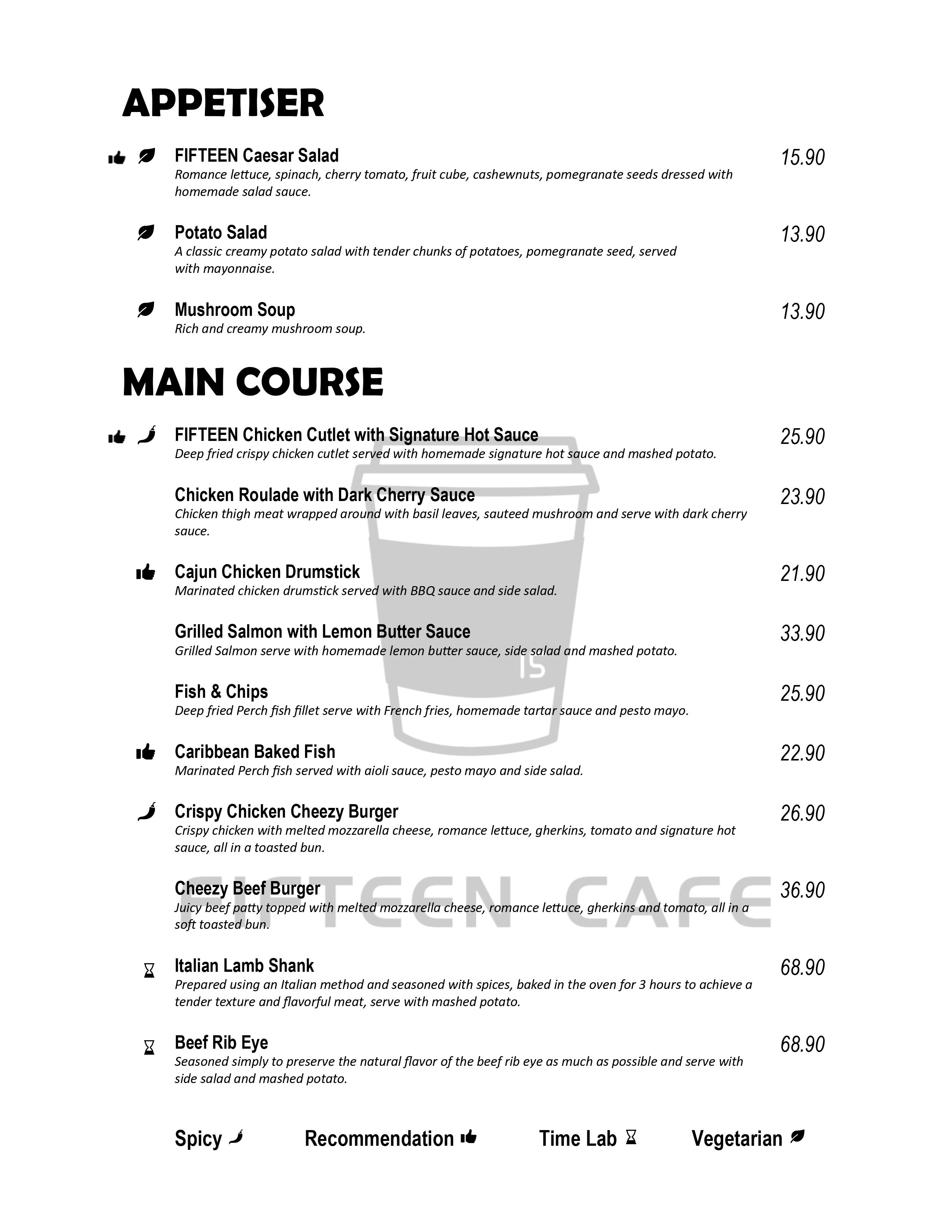 Fifteen Cafe — Menu, Bukit Mertajam, Pulau Pinang