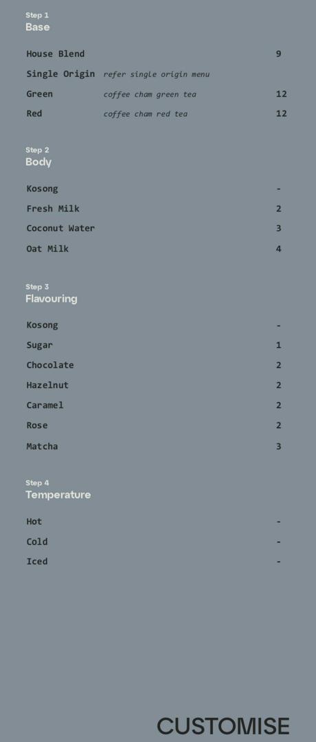Half Full Coffee — Menu, sungai petani, Kedah