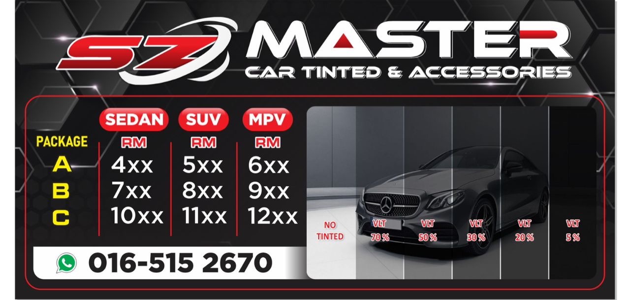 Sz Master Car Tinted & Accessories — Menu, No.38 GRD Floor, Lorong Mesra Permai 4, Taman Mesra Permai, Butterworth, Pulau Pinang, Pulau Pinang