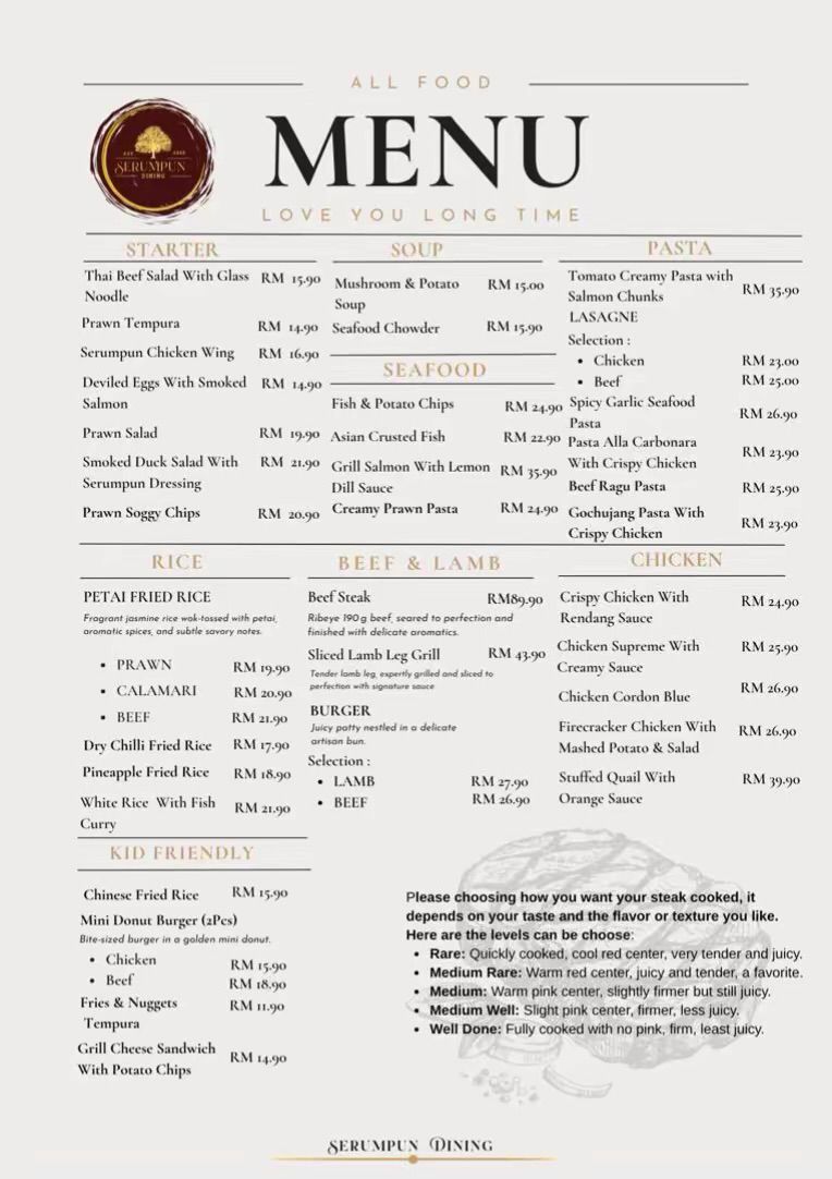 SERUMPUN DINING — Menu, BUTTERWORTH, Pulau Pinang