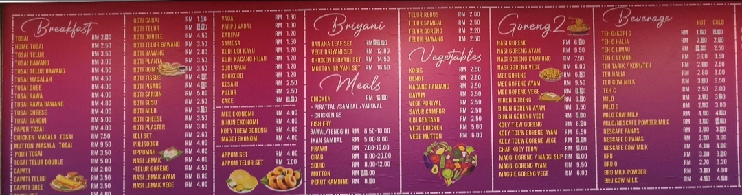 Arusuvai Cuisine — Menu, Seberang Jaya, Pulau Pinang