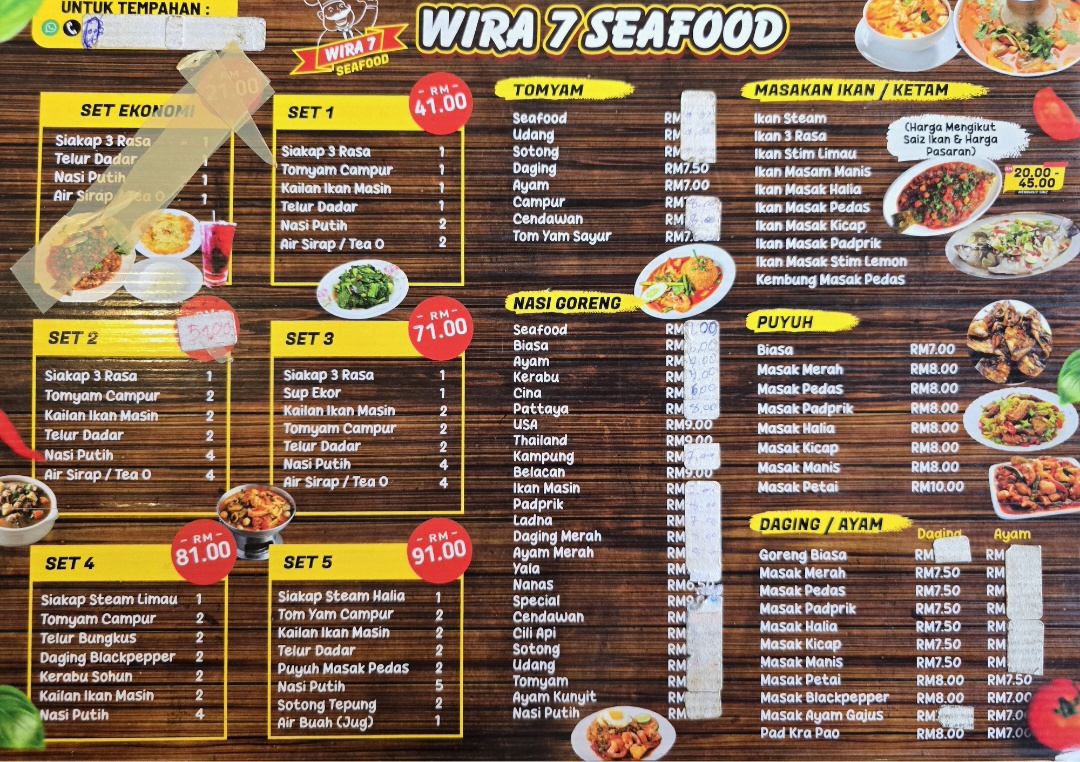 WIRA 7 SEAFOOD — Menu, BUTTERWORTH, Pulau Pinang