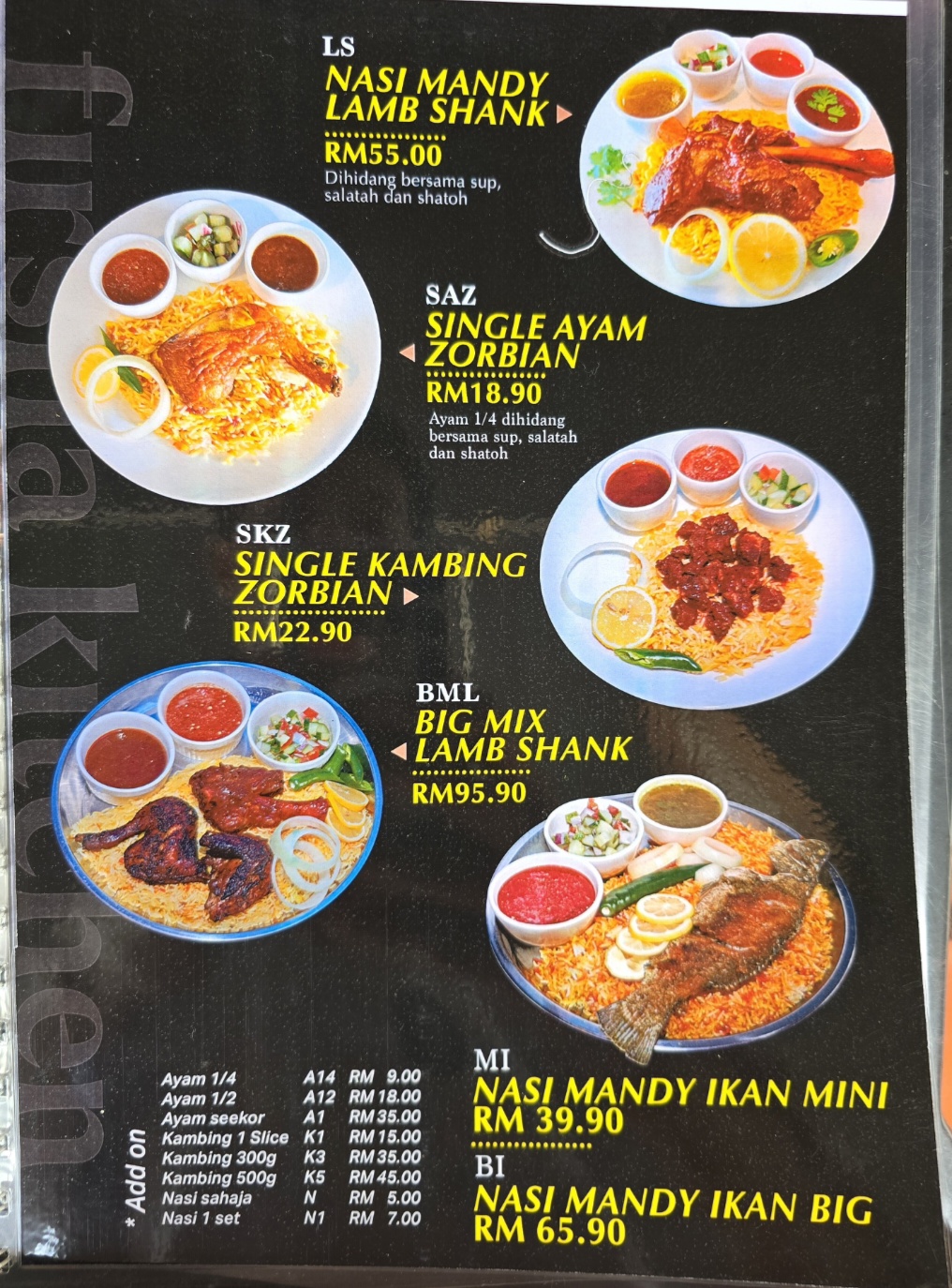 FIRSHA KITCHEN — Menu, TASEK GELUGOR, Pulau Pinang