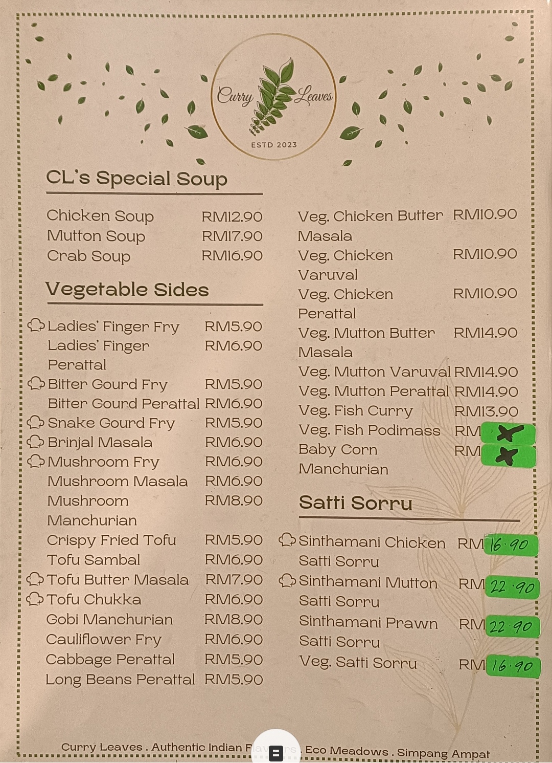 Curry Leaves • Authentic Indian Flavours — Menu, Simpang Ampat, Pulau Pinang