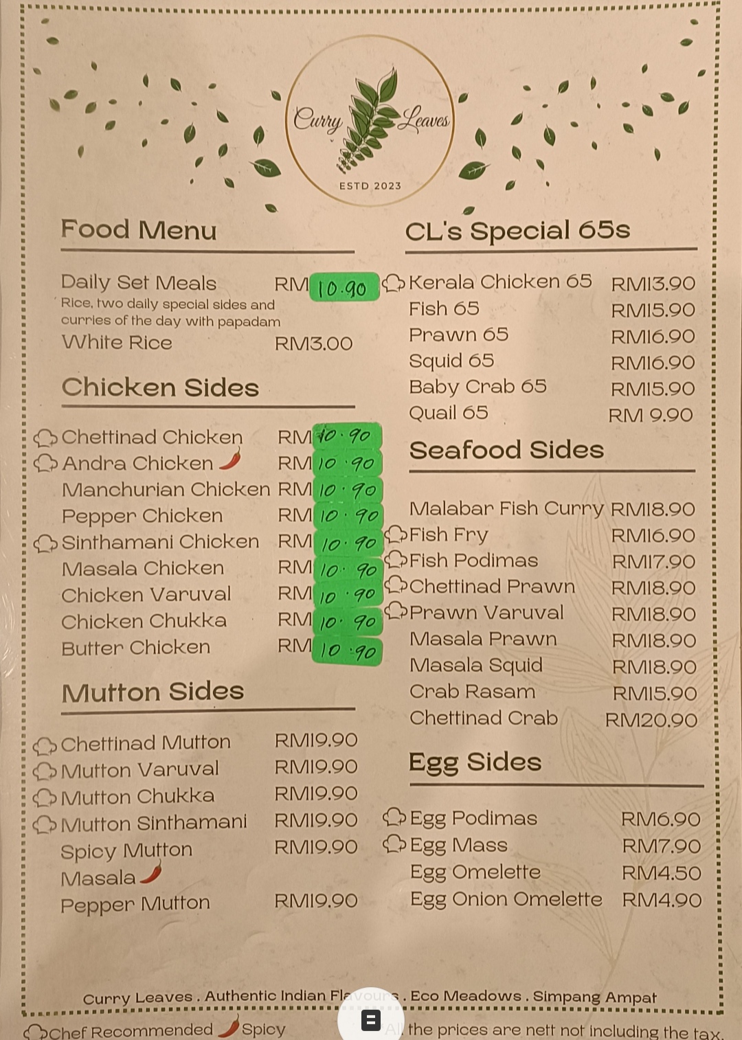 Curry Leaves • Authentic Indian Flavours — Menu, Simpang Ampat, Pulau Pinang