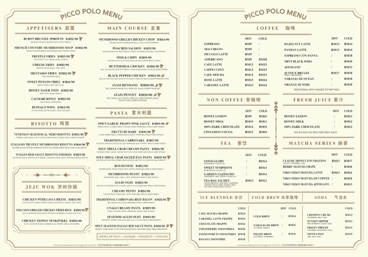 Picco Polo Cafe — Menu, George Town, Pulau Pinang