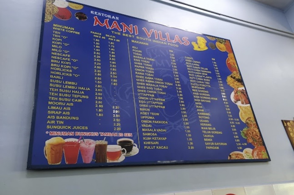 Mani Villas Restaurant & Catering — Menu, George Town, Pulau Pinang