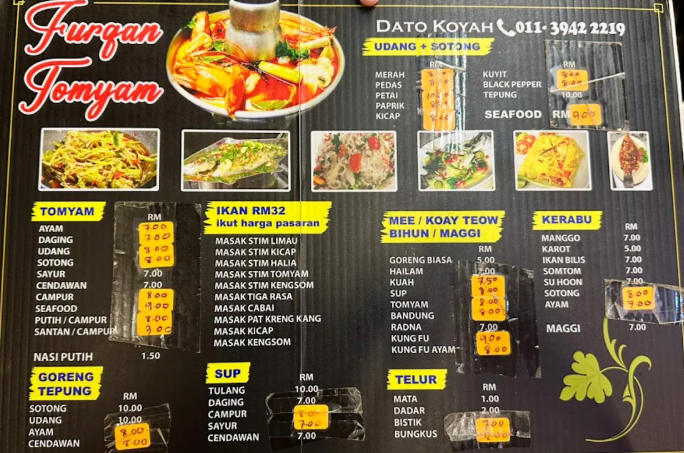 Furqan Tom Yam — Menu, George Town, Pulau Pinang