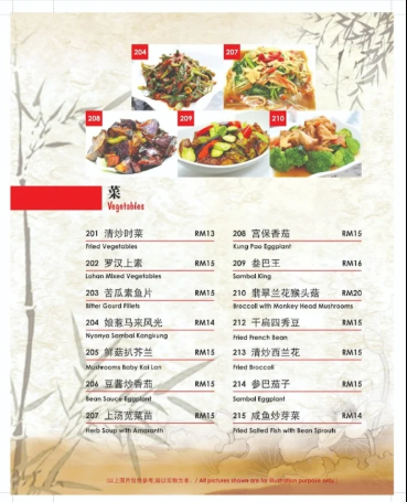 Zen Xin Vegetarian Restaurant — Menu, George Town, Pulau Pinang