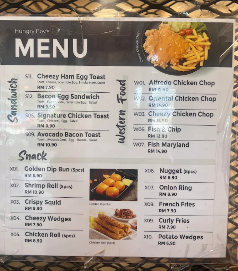 HUNGRY BOY — Menu, George Town, Pulau Pinang