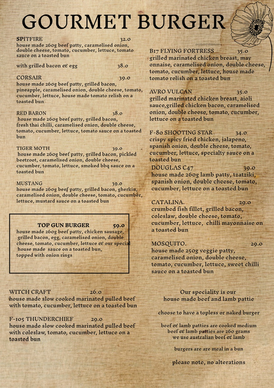 Spitfire Penang Restaurant — Menu, George Town, Pulau Pinang