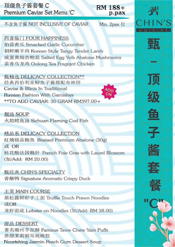 Chin's Cuisine — Menu, George Town, Pulau Pinang