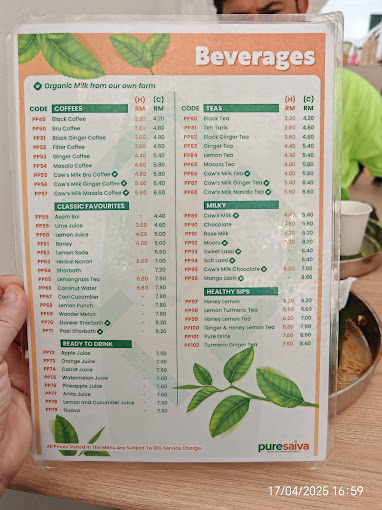 Pure Saiva Penang — Menu, George Town, Pulau Pinang