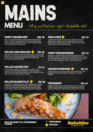 Rockafellas Kitchen & Bar — Menu, George Town, Pulau Pinang
