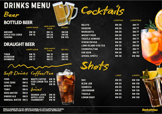 Rockafellas Kitchen & Bar — Menu, George Town, Pulau Pinang