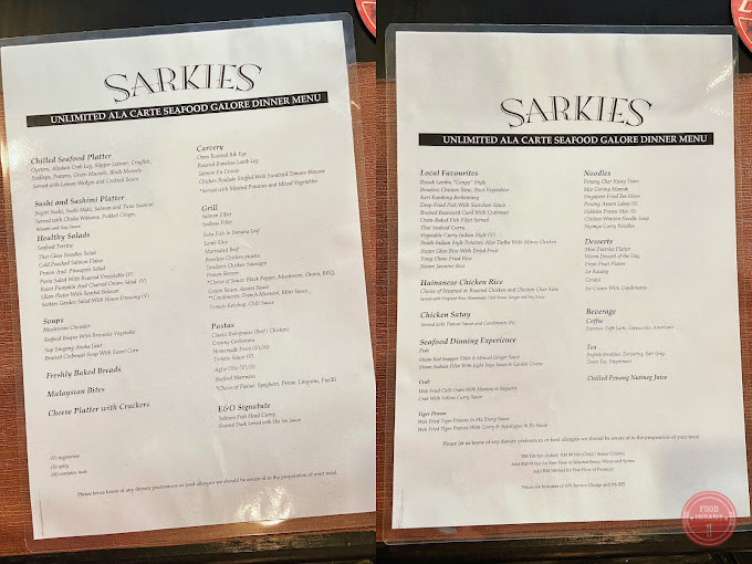 Sarkies — Menu, George Town, Pulau Pinang