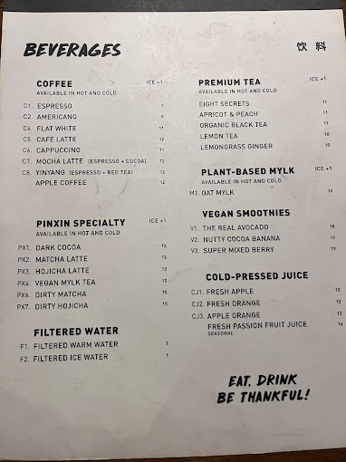 Pinxin Vegan Cuisine — Menu, George Town, Pulau Pinang