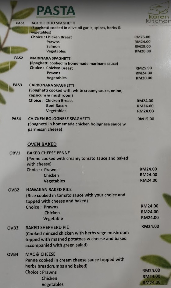 Karen Kitchen — Menu, George Town, Pulau Pinang