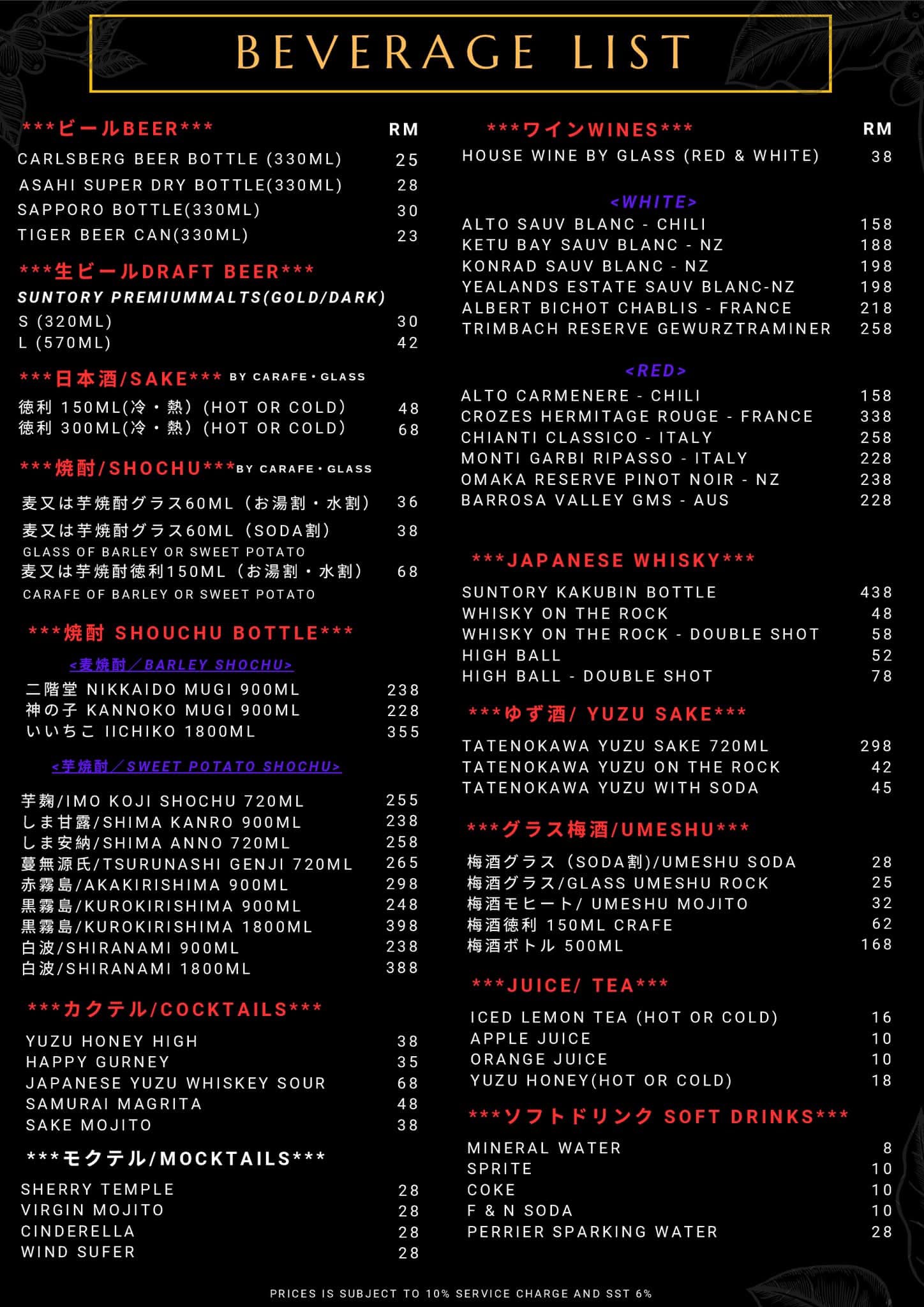 Miraku Japanese Cuisine - G Hotel Central Gurney — Menu, George Town, Pulau Pinang
