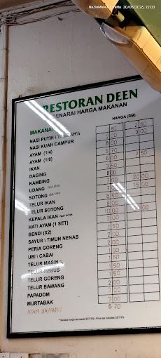 RESTORAN DEEN (Jelutong) — Menu, Jelutong, Pulau Pinang