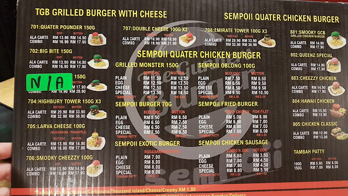 The Gunners Burger & Cafe — Menu, George Town, Pulau Pinang