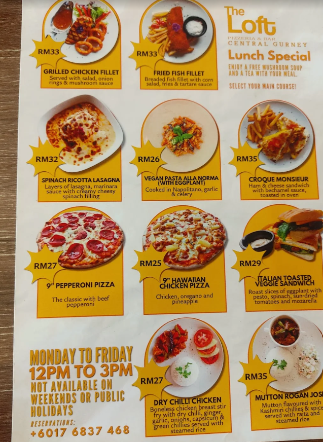 The Loft @ Gurney — Menu, George Town, Pulau Pinang