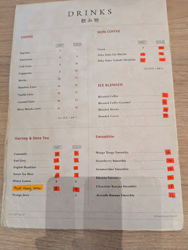 Hap Dessert & Toast — Menu, George Town, Pulau Pinang