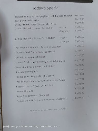 Harvest In Café — Menu, George Town, Pulau Pinang