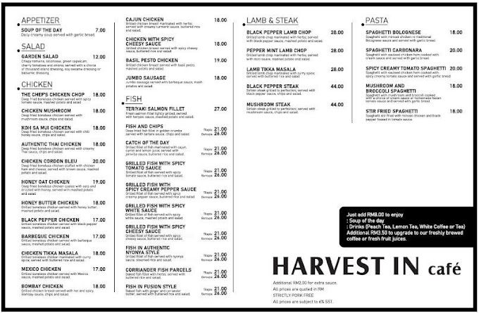 Harvest In Café — Menu, George Town, Pulau Pinang