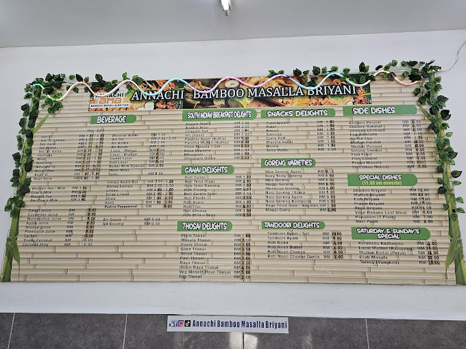 Annachi Bamboo Masalla Briyani — Menu, George Town, Pulau Pinang