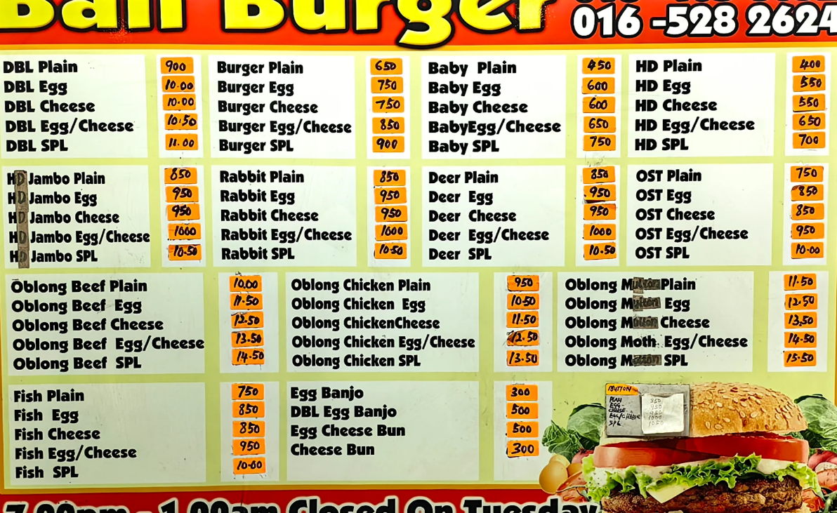 Bali Burger Rifle Range — Menu, George Town, Pulau Pinang
