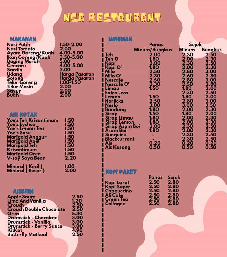 NSA Restaurant — Menu, Kepala Batas, Pulau Pinang
