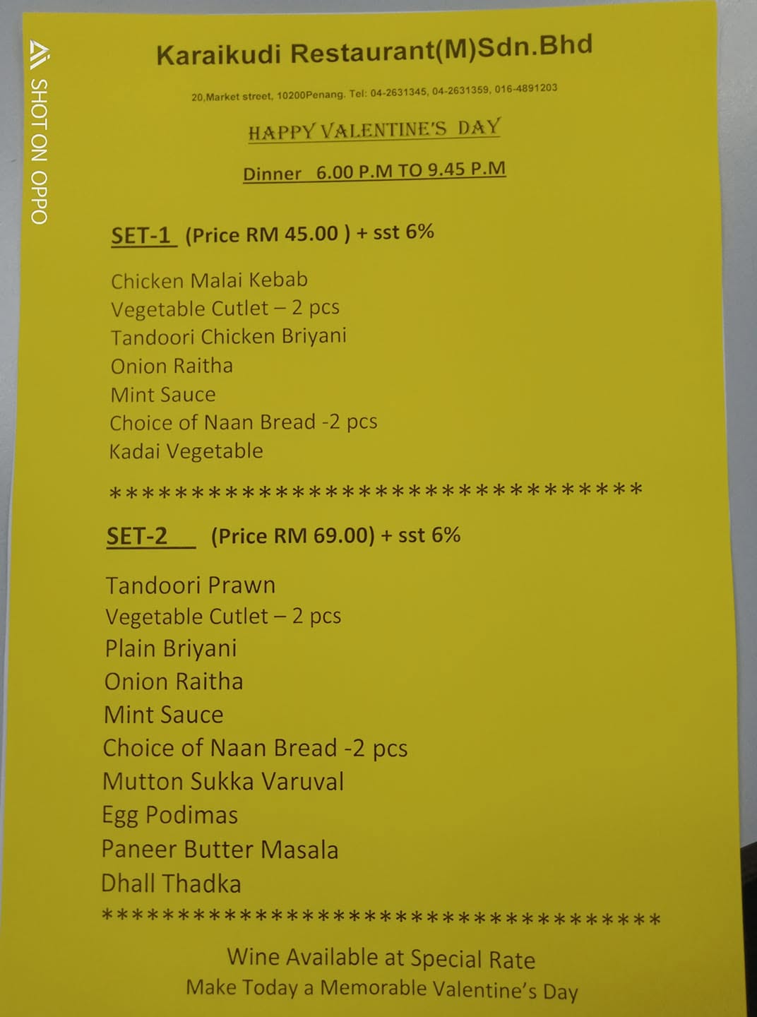 KARAIKUDI RESTAURANT — Menu, George Town, Pulau Pinang