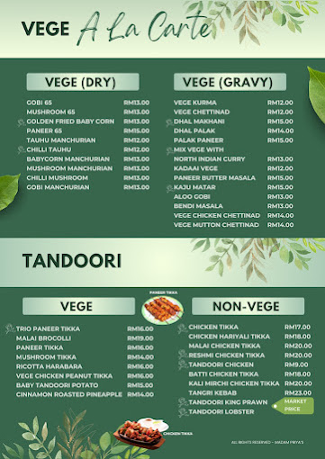 Madam Priya's House of Curries @ Beach Street — Menu, George Town, Pulau Pinang