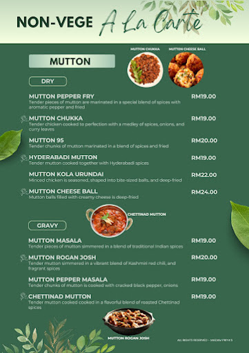 Madam Priya's House of Curries @ Beach Street — Menu, George Town, Pulau Pinang