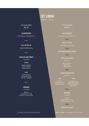 Plant A Seed Vegan - Georgetown Branch — Menu, George Town, Pulau Pinang