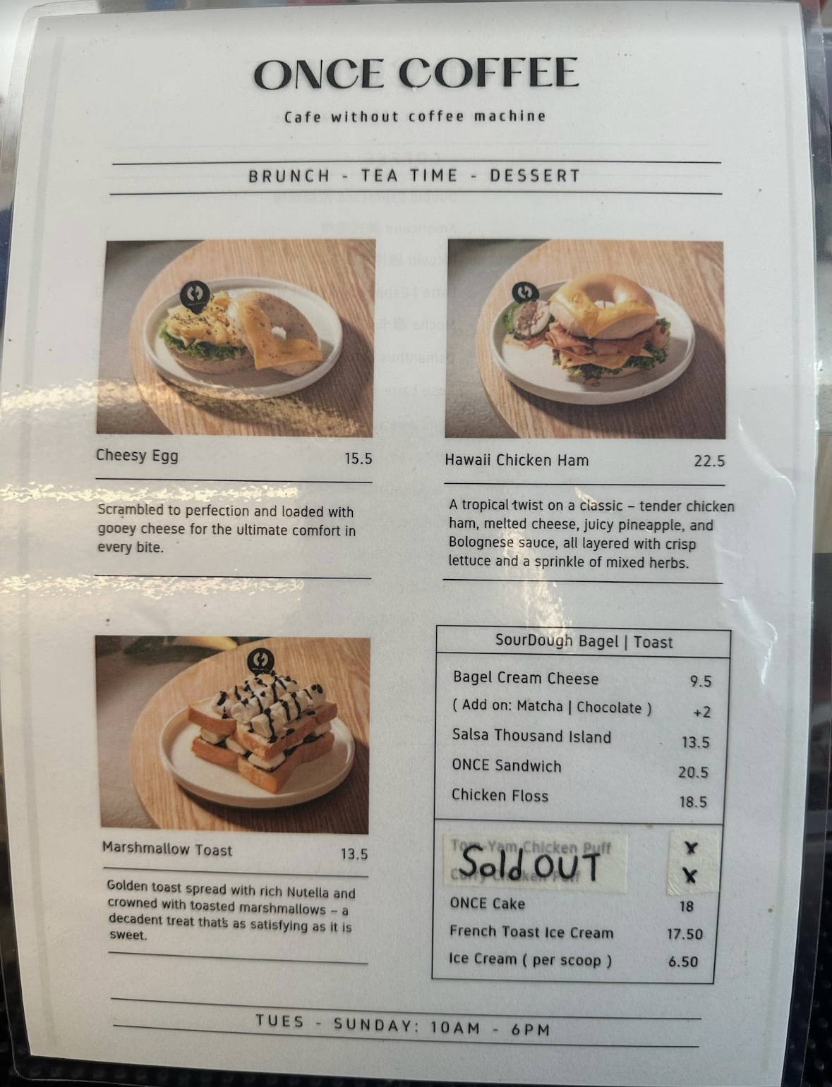Once Coffee Cafe — Menu, George Town, Pulau Pinang