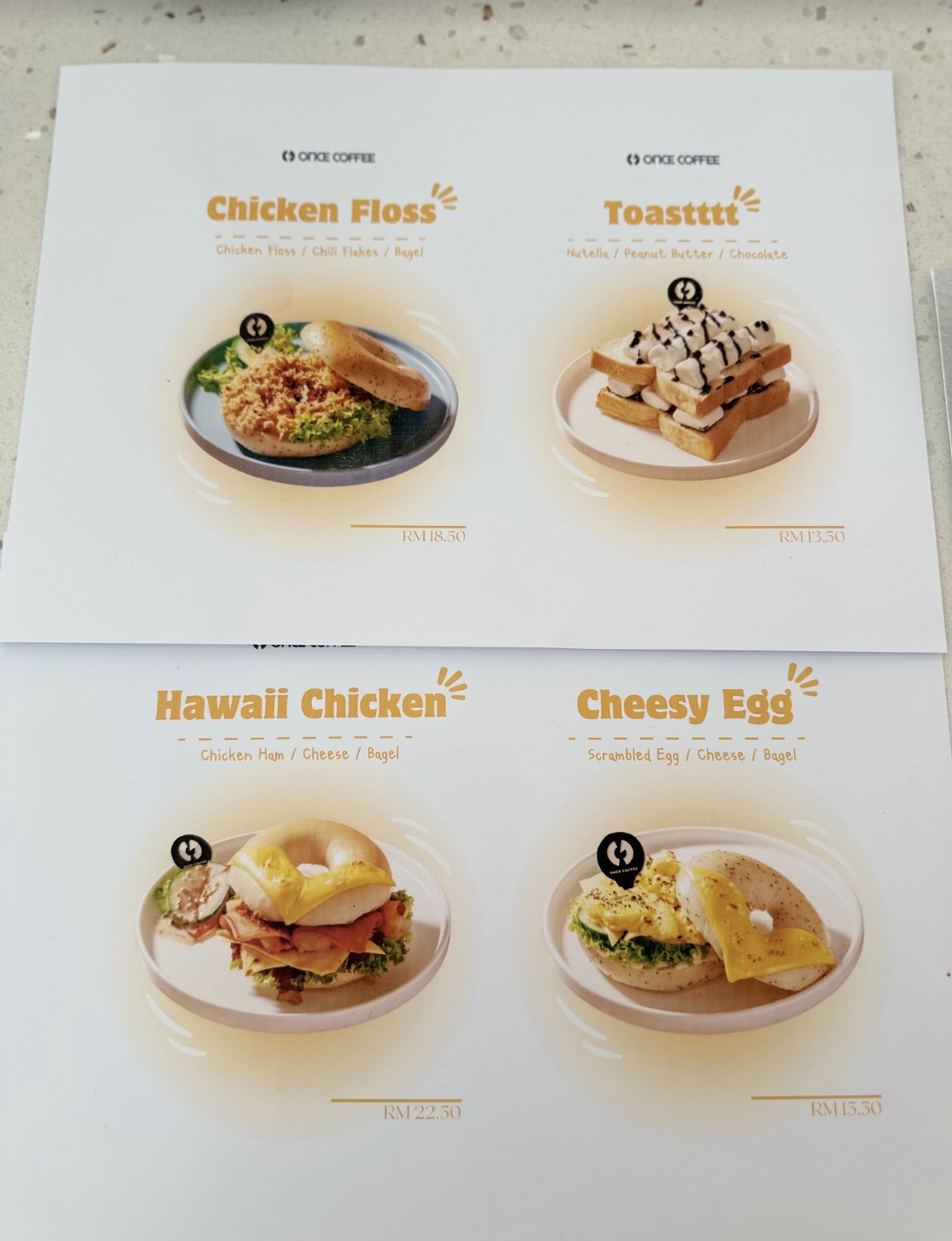 Once Coffee Cafe — Menu, George Town, Pulau Pinang