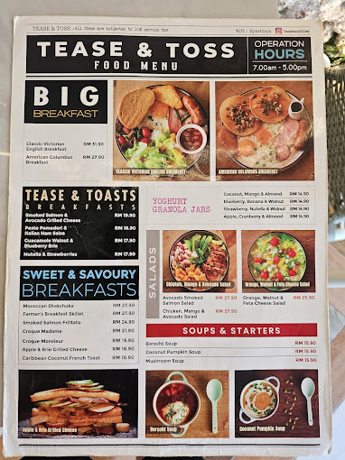 TEASE & TOSS — Menu, George Town, Pulau Pinang