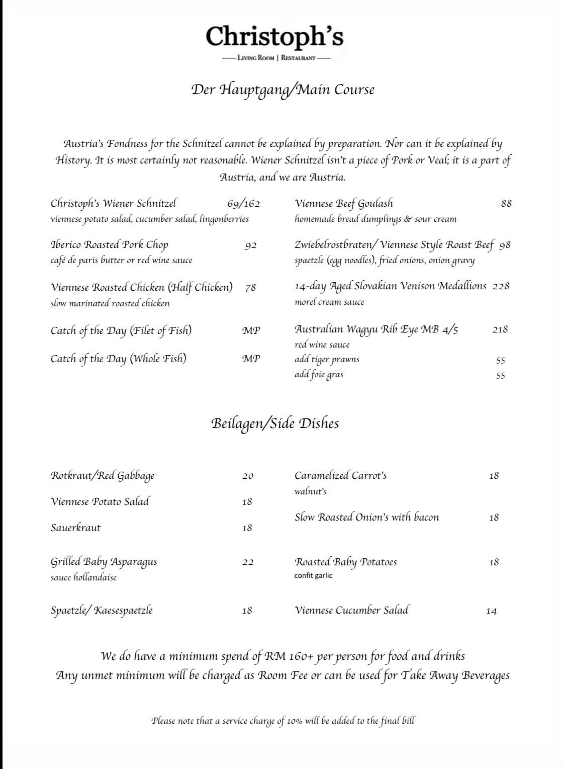 Christoph's — Menu, George Town, Pulau Pinang