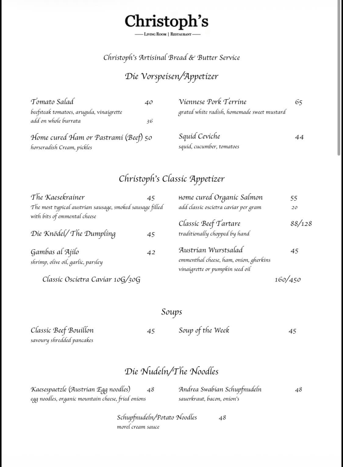 Christoph's — Menu, George Town, Pulau Pinang