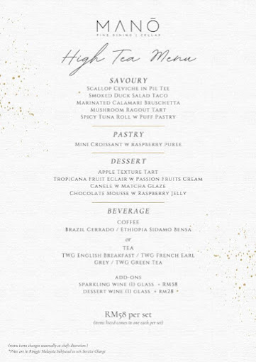 Mano Fine Dining & Cellar — Menu, George Town, Pulau Pinang