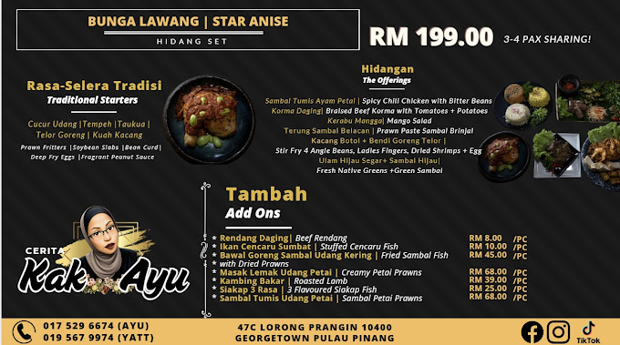 Cerita Kak Ayu — Menu, George Town, Pulau Pinang