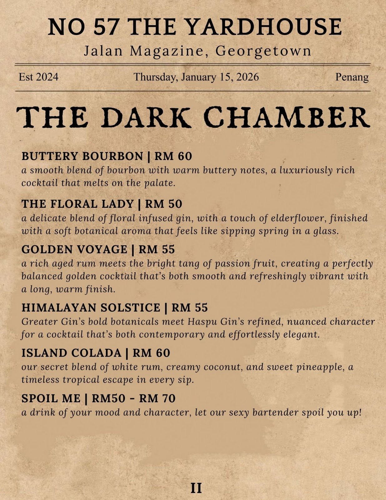The YardHouse Restaurant Cafe & Bar — Menu, George Town, Pulau Pinang