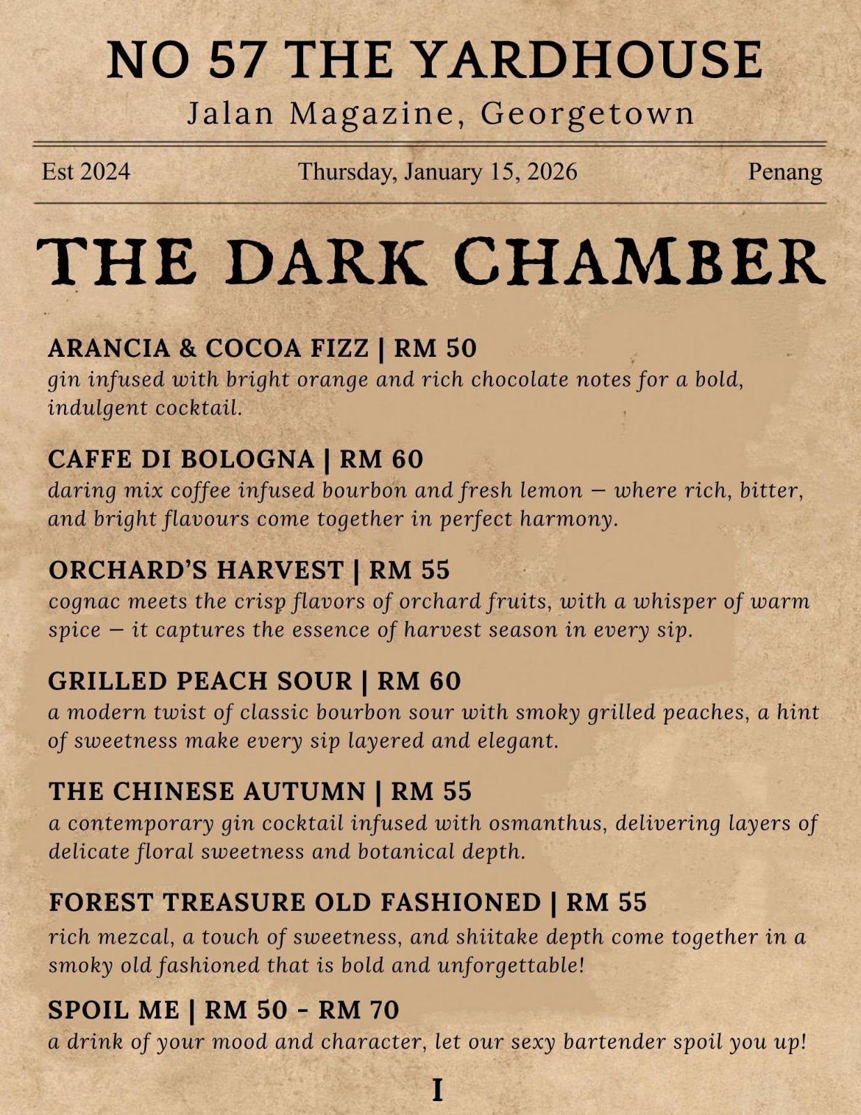 The YardHouse Restaurant Cafe & Bar — Menu, George Town, Pulau Pinang