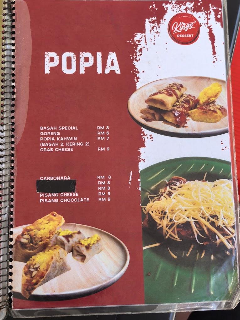 KINGS' DESSERT — Menu, George Town, Pulau Pinang