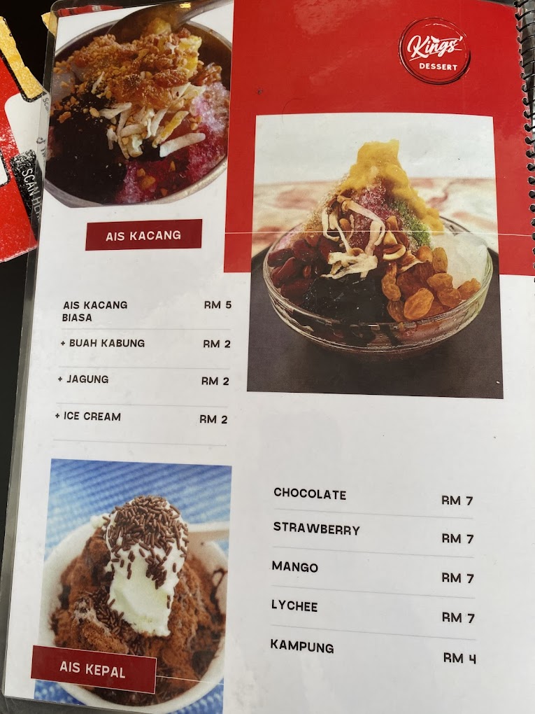 KINGS' DESSERT — Menu, George Town, Pulau Pinang