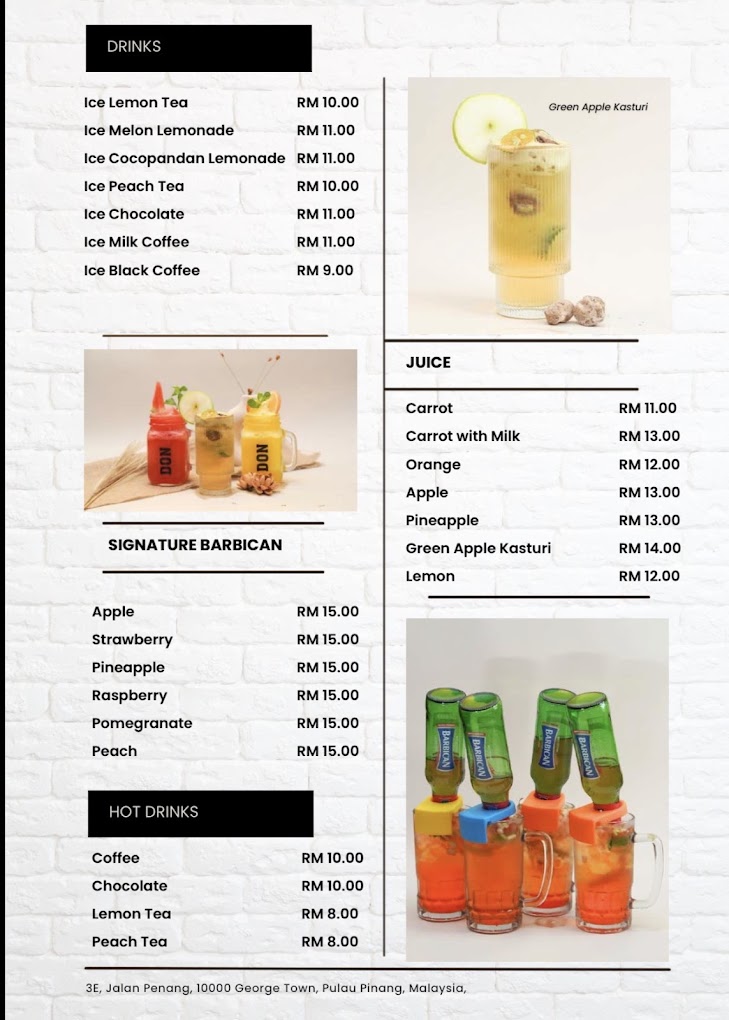 Don Western & Grill Cafe — Menu, George Town, Pulau Pinang